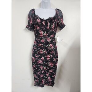 City Vibes Ruched Floral Mini Dress Size M B33